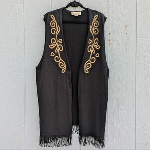 Vintage Jon Lawrence‎ Wool Blend Embroidered Long Vest Large Black & Gold